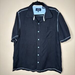Nat Nast Mens Silk Linen Blend Short Sleeve Button Up Shirt Black Size L